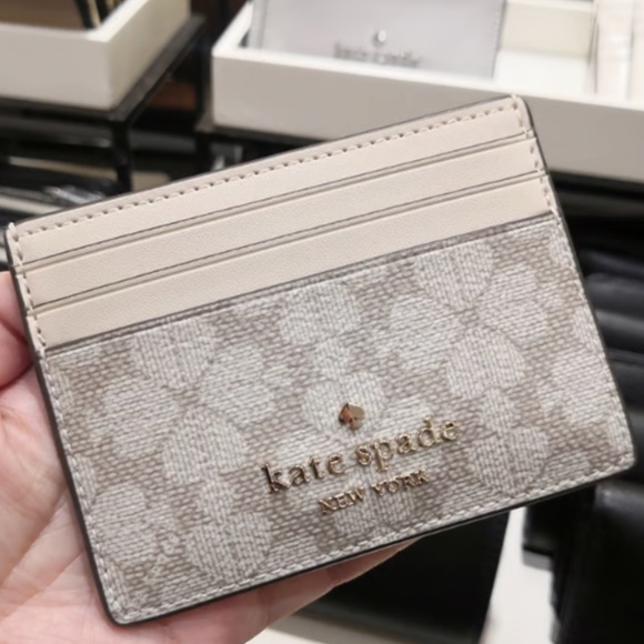 NEW Kate Spade Signature Spade Flower Madison Small Slim Card Holder Dark Beige - Picture 4 of 6